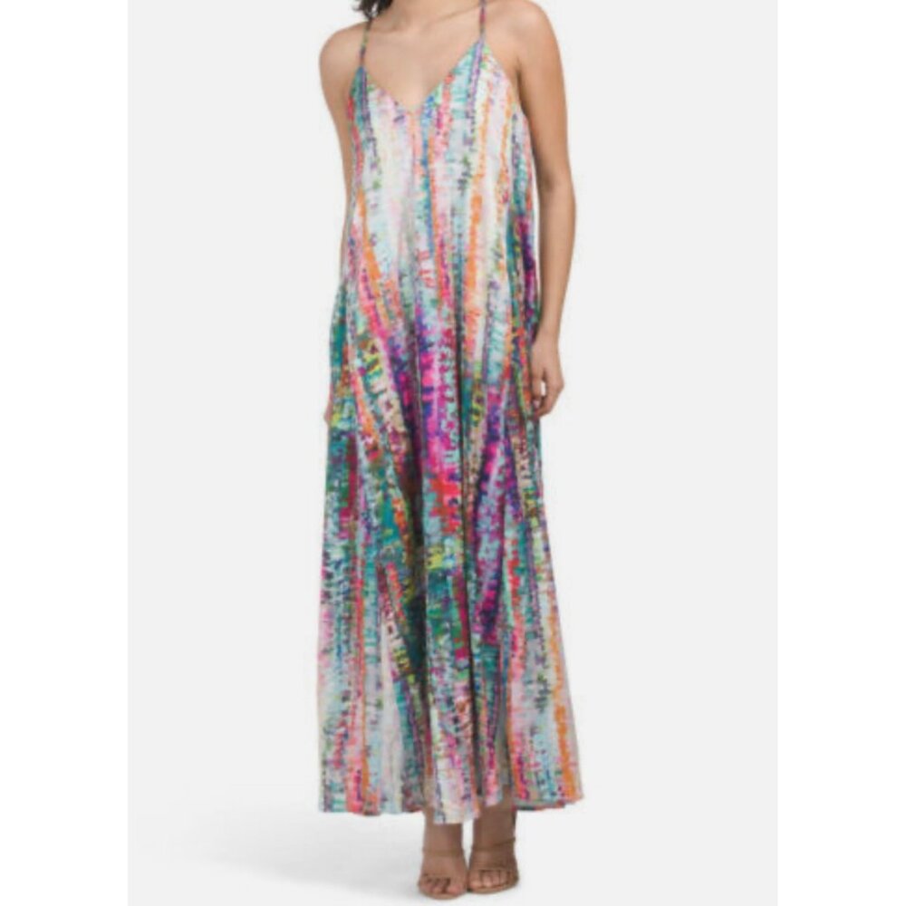 Nicole Miller New York  Watercolor Maxi Dress Spaghetti Straps  size xsmall